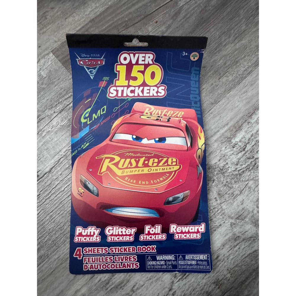 Disney Pixar Cars 3 Sticker Book Over 150 Puffy Glitter Foil Reward Stickers 4pg
